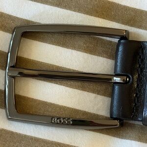 Boss Black Leather Belt with Gunmetal Buckle